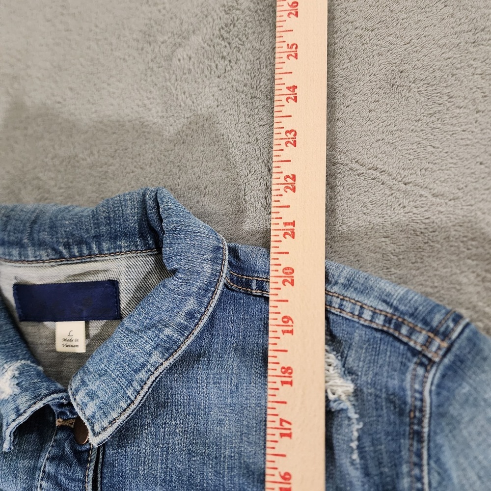 Blue Rain Denim Jacket Women's Large Distressed Y2K Boho Classic Chic Layering - Picture 7 of 8